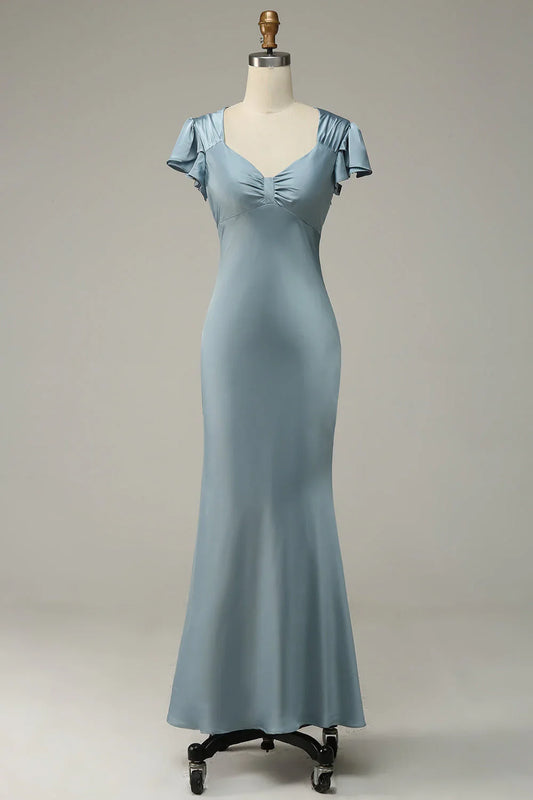 Sweetheart Neck Satin Mermaid Evening Dress with Ruffled Short Sleeves