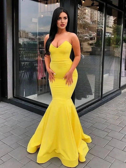 Yellow Strapless Mermaid Evening Gown Short Prom Dress by YiHuiw