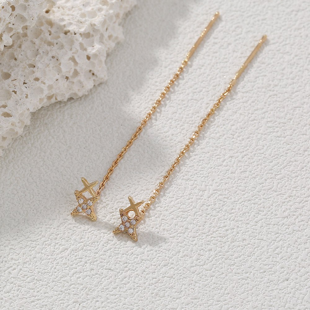 New Style Copper Micro-zircon Fashion Letter X Earrings Long Tassel Earline High-quality Temperament Stud Jewelry Woman