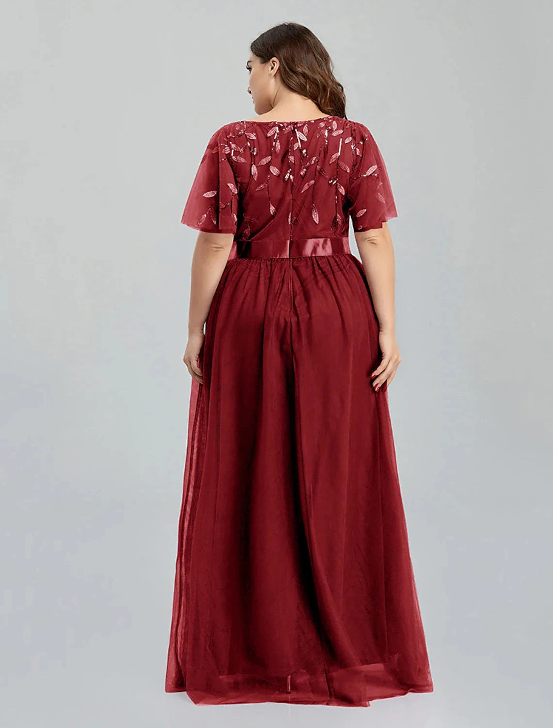 A-Line Prom Dresses Floral Dress Party Wear Quinceanera Floor Length Short Sleeve Jewel Neck Bridesmaid Dress Tulle with Embroidery Splicing by YiHuiw