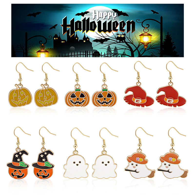 Halloween Earrings Cute Pumpkin Spooky Oil Drip Alloy Earrings Jewelry