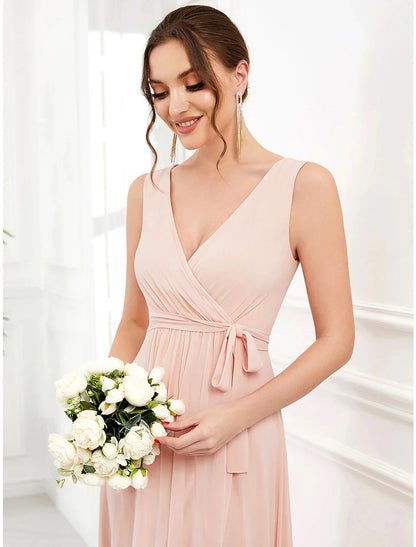 A-Line Wedding Guest Dresses Elegant Dress Party Wear Wedding Party Asymmetrical Sleeveless Spaghetti Strap Bridesmaid Dress Chiffon with Ruffles Slit by YiHuiw