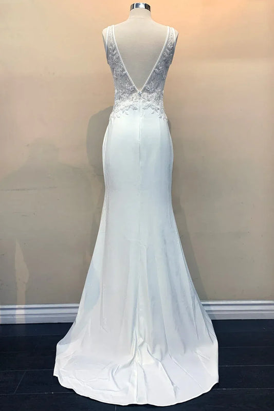 Mermaid Plunging Sleeveless Floor-Length Wedding Dress - Yihuiw by Yihuiw