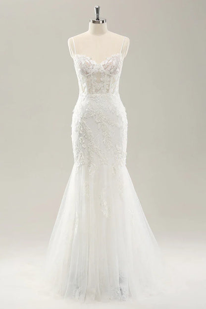 Mermaid Spaghetti Strap Floor-Length Wedding Dress - Yihuiw by Yihuiw