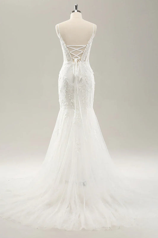 Mermaid Spaghetti Strap Floor-Length Wedding Dress - Yihuiw by Yihuiw
