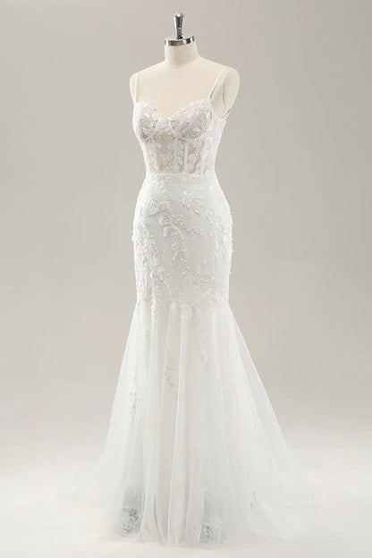 Mermaid Spaghetti Strap Floor-Length Wedding Dress - Yihuiw by Yihuiw