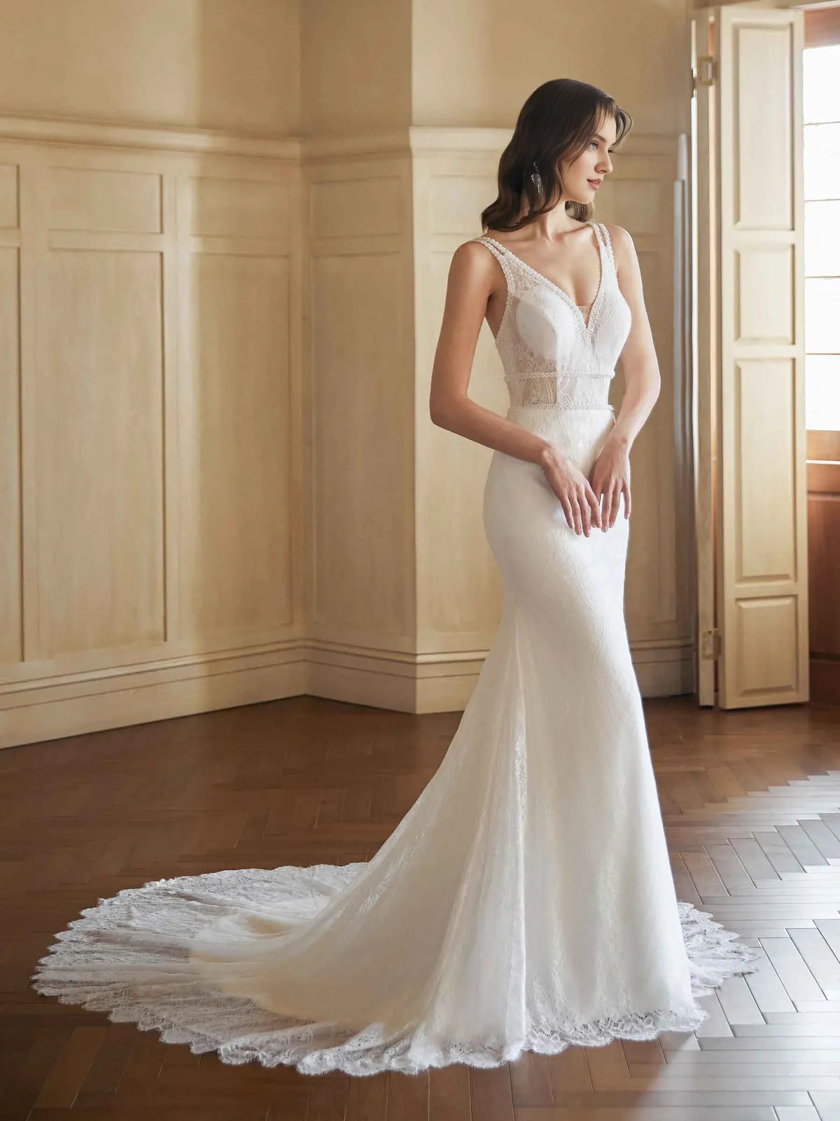 Mermaid V-Neck Sleeveless Floor-Length Wedding Dress - Yihuiw by Yihuiw