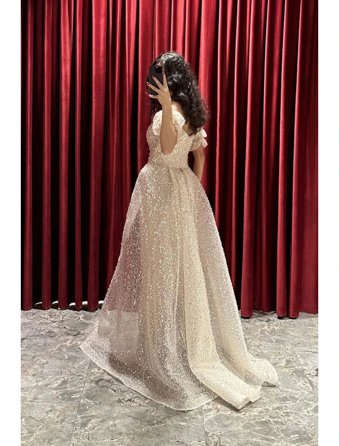 Sheath / Column Evening Gown Sparkle & Shine Dress Formal Fall Sweep / Brush Train Short Sleeve V Neck Sequined with Glitter Ruched by YiHuiw