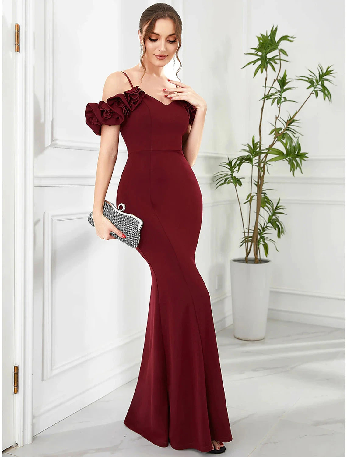 Mermaid / Trumpet Evening Gown Vintage Dress Engagement Floor Length Sleeveless Off Shoulder Polyester with Ruffles by YiHuiw