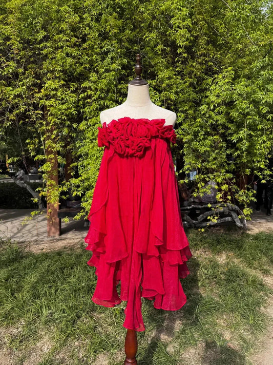 ashion Vintage Elegant Delicate Floral Long Chiffon Homecoming Dress simple gentle atmospheric and unique desi Bring summer colors to enhance whiteness by YiHuiw