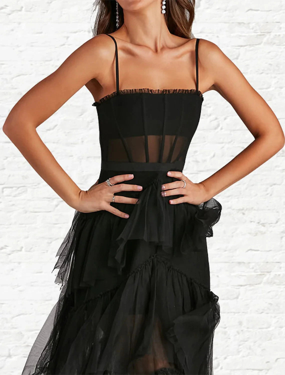 A-Line Prom Dresses Corsets Dress Party Wear Ankle Length Sleeveless Strapless Tulle Ladder Back with Ruffles Pure Color by YiHuiw