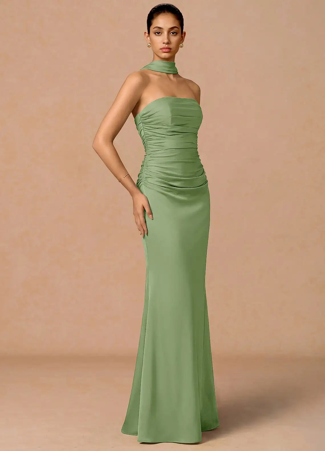 Mermaid Halter Open Back Ruched Floor-Length Wedding Dress - Yihuiw by Yihuiw