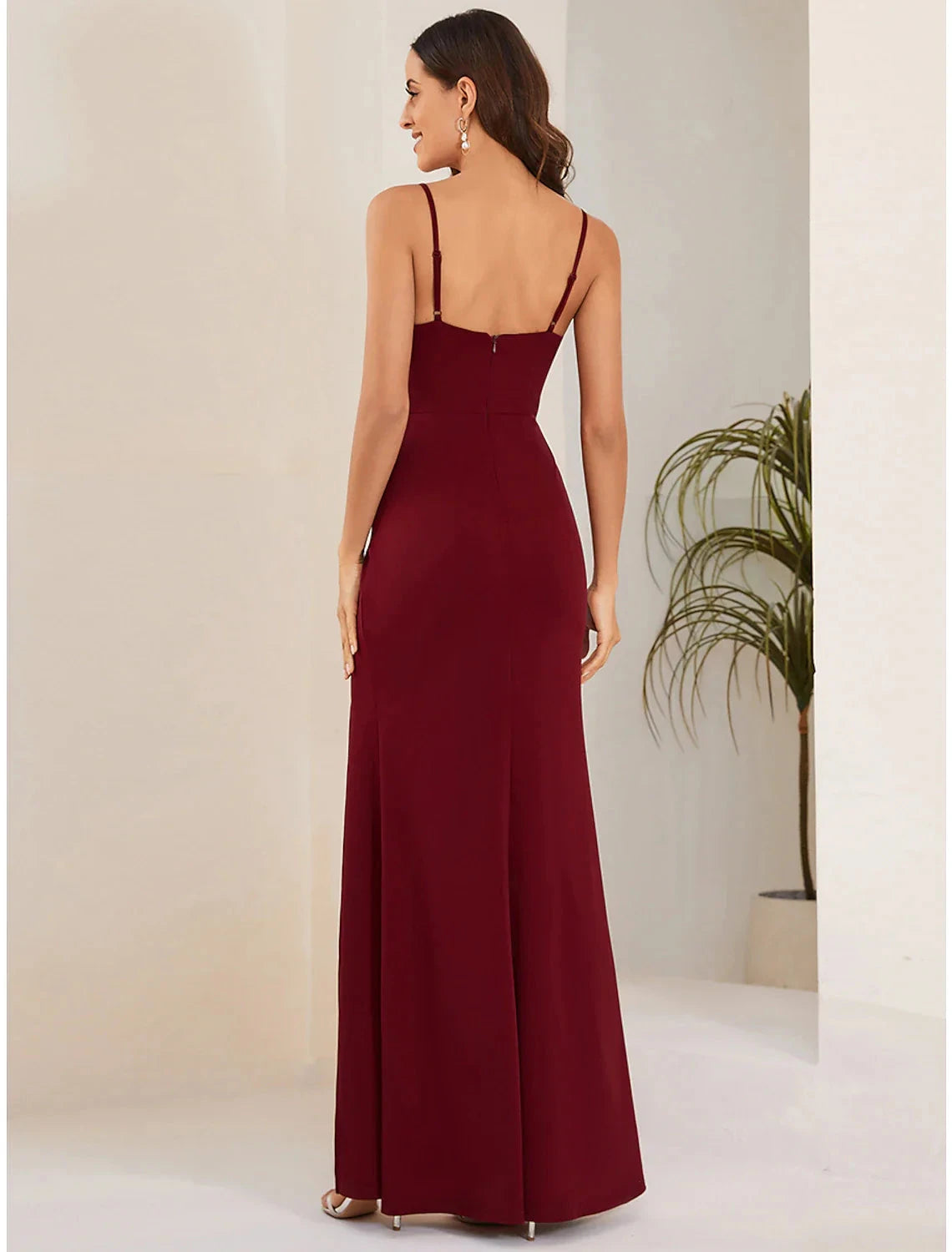 Mermaid / Trumpet Wedding Guest Dresses Sexy Dress Formal Floor Length Sleeveless Spaghetti Strap Fabric with Slit Pure Color by YiHuiw