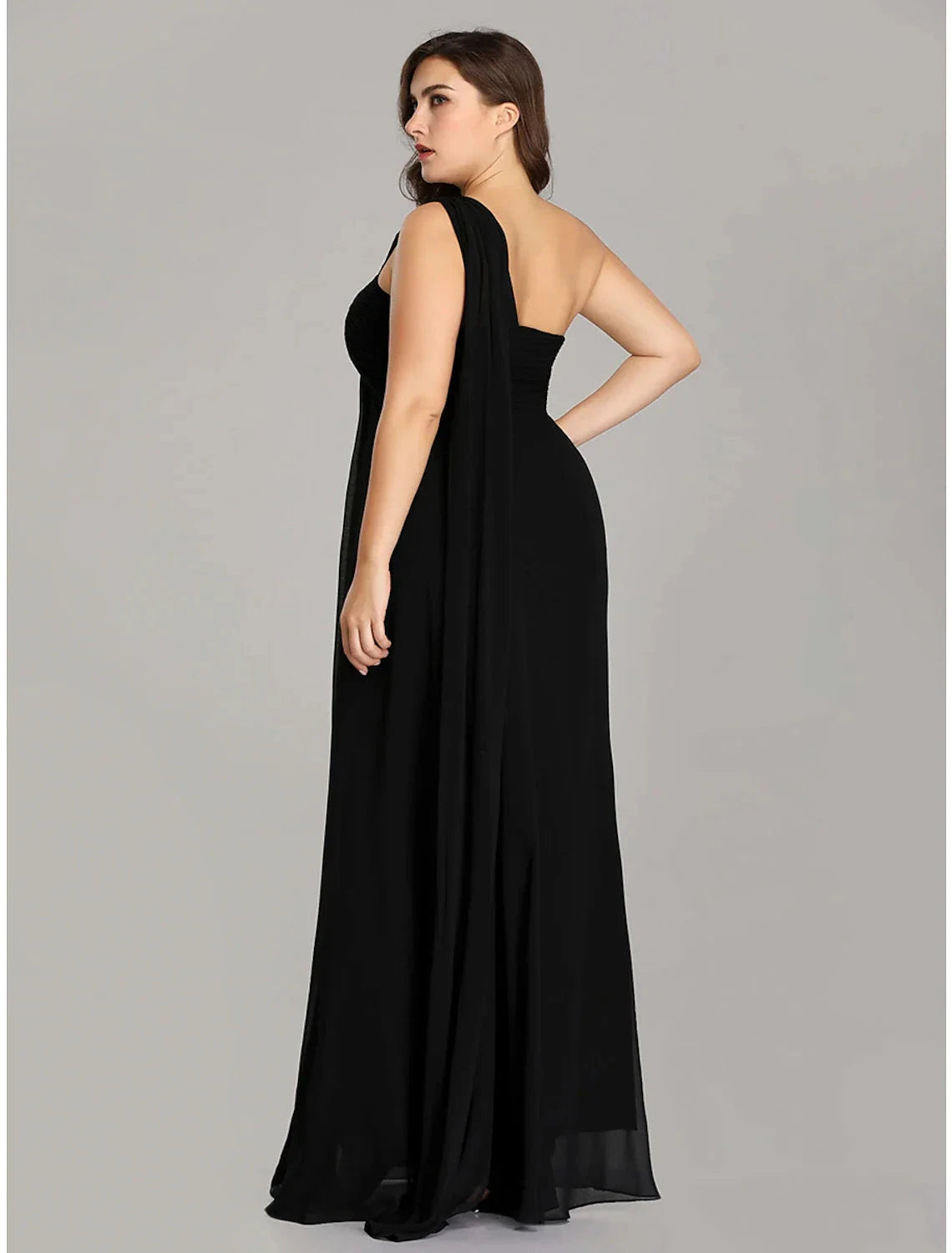A-Line Evening Gown Empire Dress Formal Evening Floor Length Sleeveless One Shoulder Bridesmaid Dress Chiffon Backless with Pleats Draping by YiHuiw