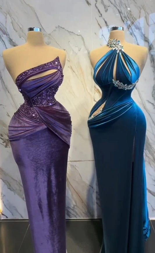 beaded long satin mermaid fitted prom dress evening gown party dress simple gentle atmospheric and unique desi Bring summer colors to enhance whiteness by YiHuiw