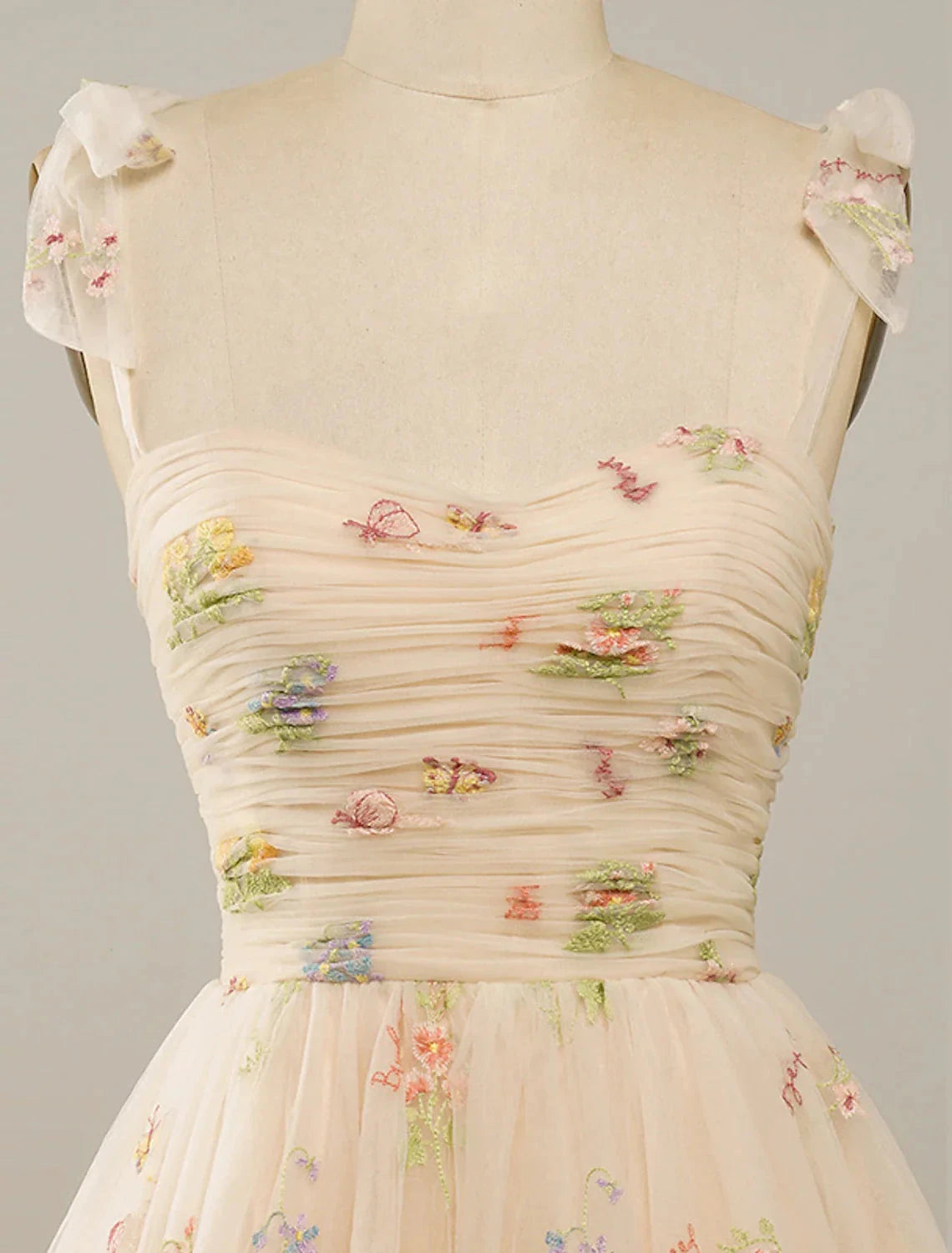 A-Line Homecoming Dresses Floral Dress Party Wear Summer Short / Mini Sleeveless Spaghetti Strap Tulle with Embroidery by YiHuiw