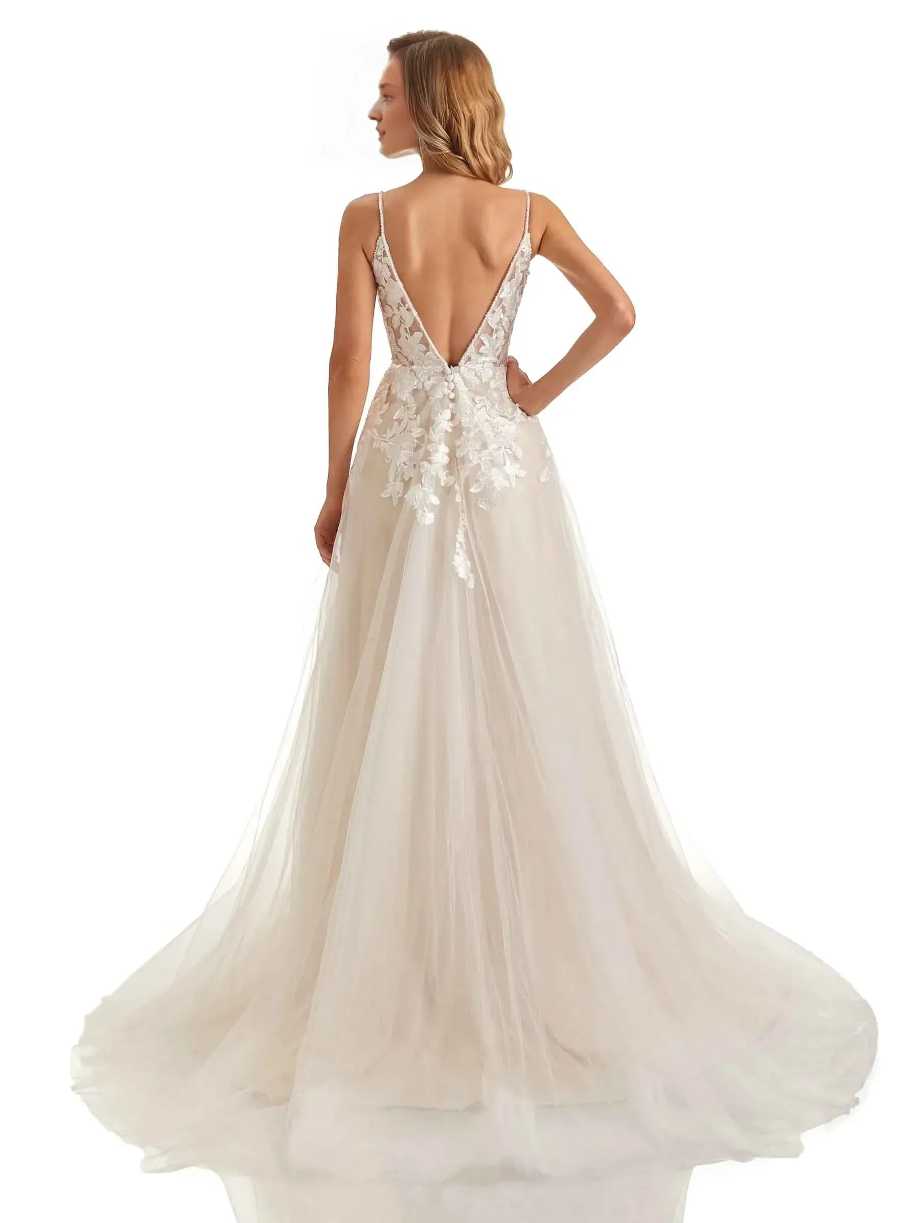 A-Line Spaghetti Strap Floor-Length Wedding Dress - Yihuiw by Yihuiw
