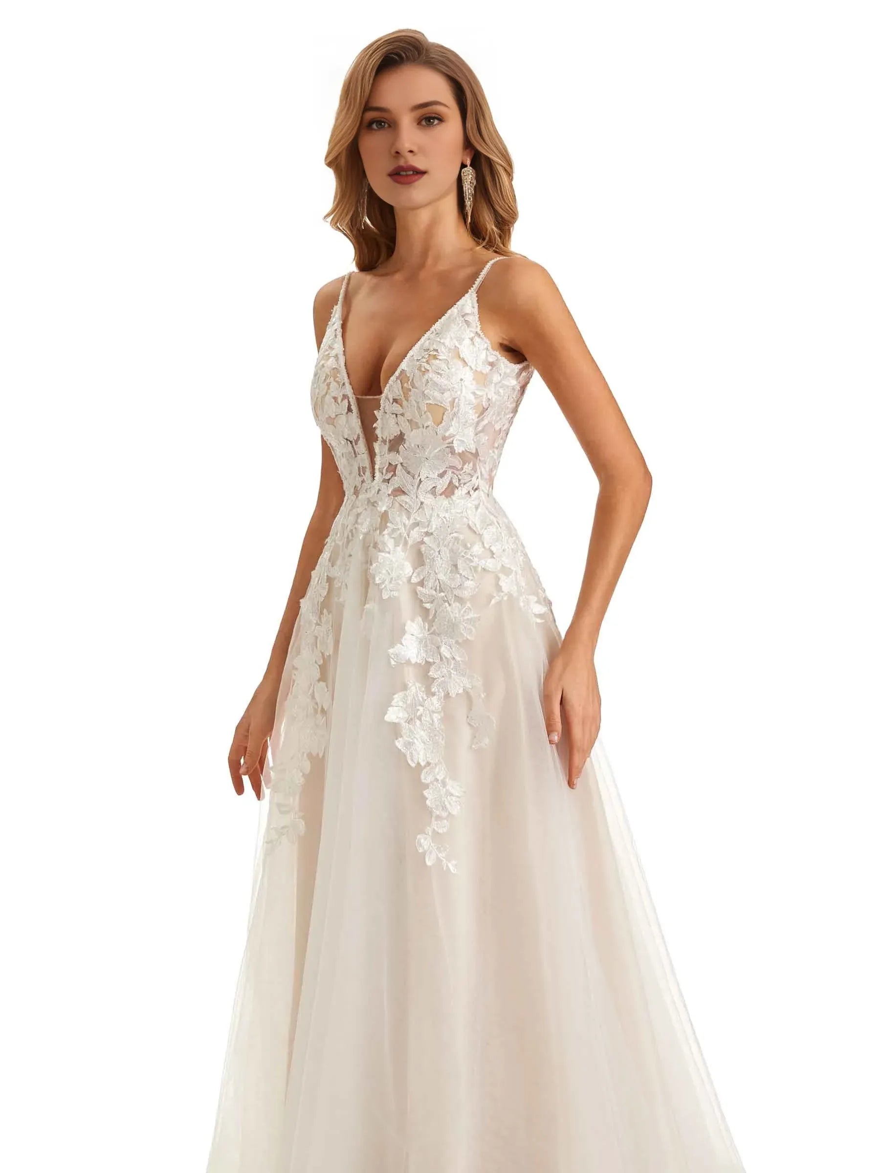 A-Line Spaghetti Strap Floor-Length Wedding Dress - Yihuiw by Yihuiw