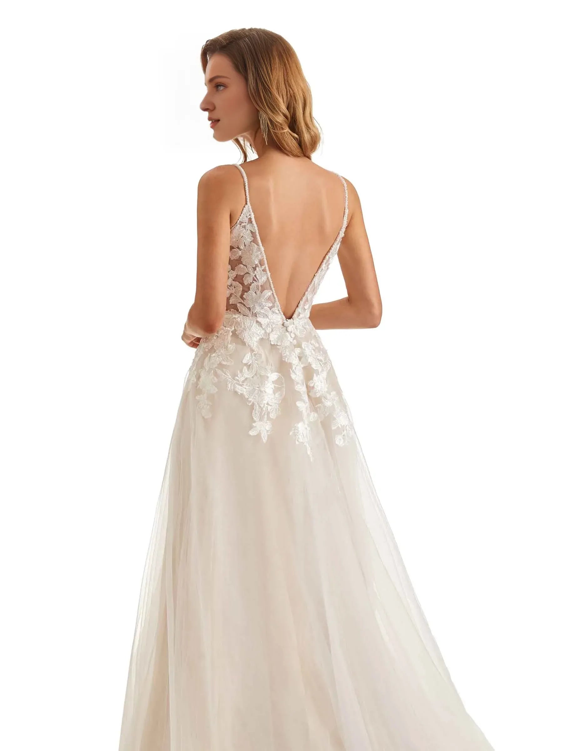 A-Line Spaghetti Strap Floor-Length Wedding Dress - Yihuiw by Yihuiw