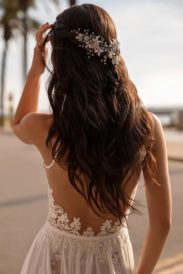 A-Line High Neck Sleeveless Floor-Length Wedding Dress - Yihuiw by Yihuiw