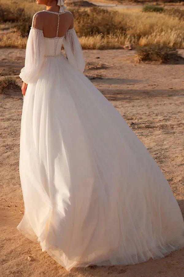 A-Line Illusion Floor-Length Wedding Dress - Yihuiw by Yihuiw