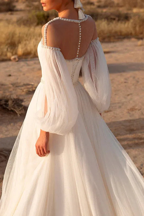 A-Line Illusion Floor-Length Wedding Dress - Yihuiw by Yihuiw