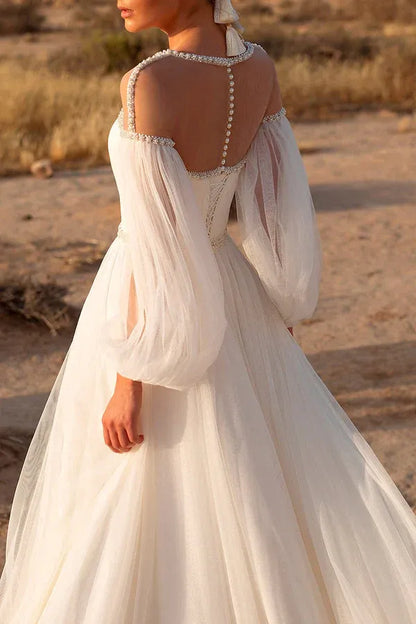 A-Line Illusion Floor-Length Wedding Dress - Yihuiw by Yihuiw