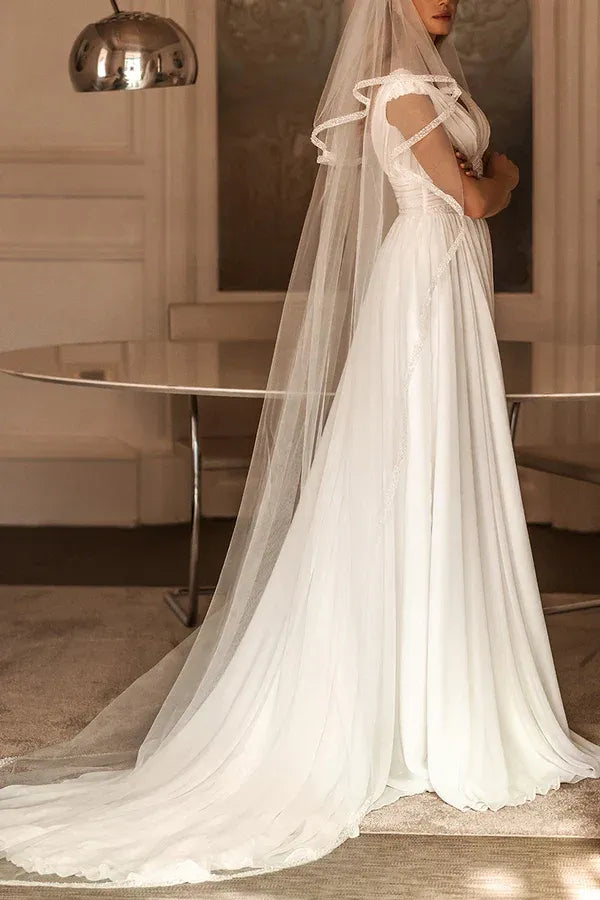 A-Line V-Neck Floor-Length Wedding Dress - Yihuiw by Yihuiw