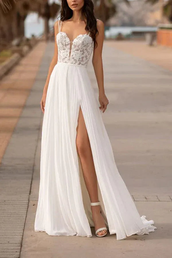 A-Line Sweetheart Floor-Length Wedding Dress - Yihuiw by Yihuiw