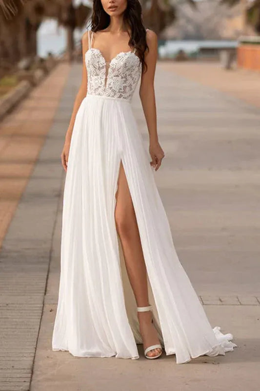 A-Line Sweetheart Floor-Length Wedding Dress - Yihuiw by Yihuiw