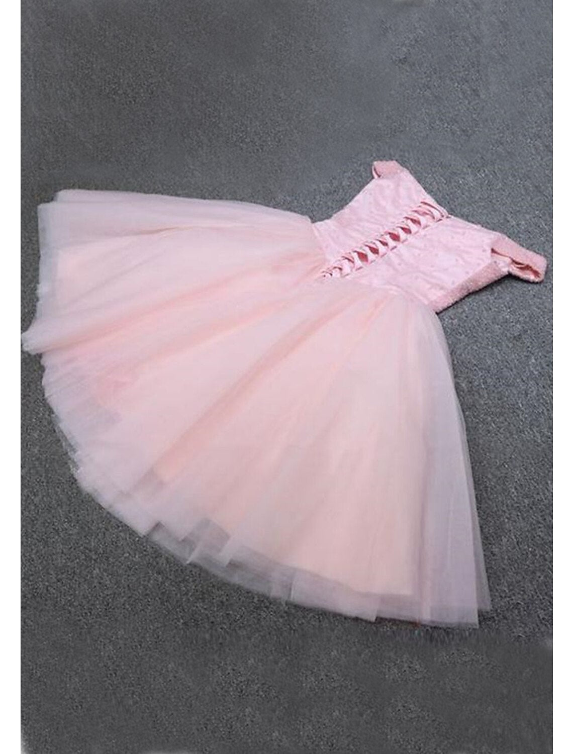 A-Line Homecoming Dresses Sparkle & Shine Dress Party Wear Cocktail Party Knee Length Sleeveless Off Shoulder Pink Dress Tulle with Sequin by YiHuiw