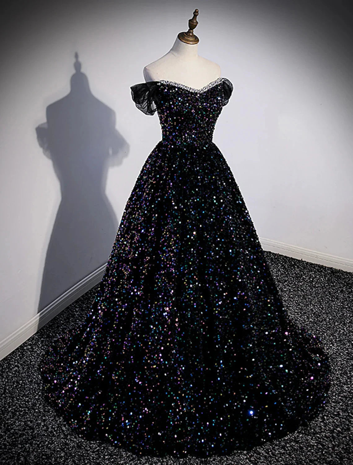 Ball Gown Prom Dresses Sparkle & Shine Dress Wedding Guest Birthday Court Train Sleeveless Off Shoulder Sequined with Pleats Sequin by YiHuiw