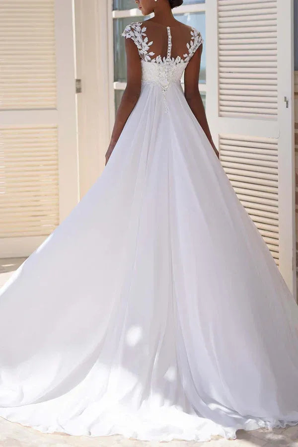 A-Line Illusion Floor-Length Wedding Dress - Yihuiw by Yihuiw