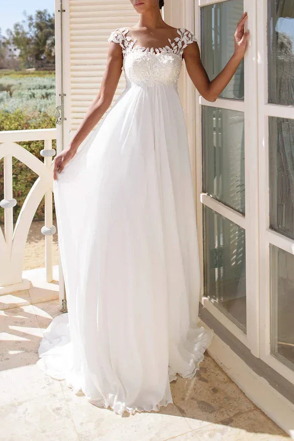 A-Line Illusion Floor-Length Wedding Dress - Yihuiw by Yihuiw