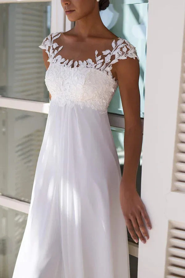 A-Line Illusion Floor-Length Wedding Dress - Yihuiw by Yihuiw