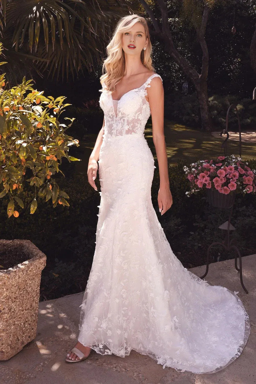 Mermaid Plunging Sleeveless Floor-Length Wedding Dress - Yihuiw by Yihuiw