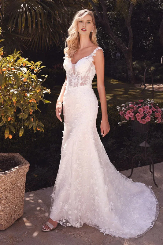 Mermaid Plunging Sleeveless Floor-Length Wedding Dress - Yihuiw by Yihuiw