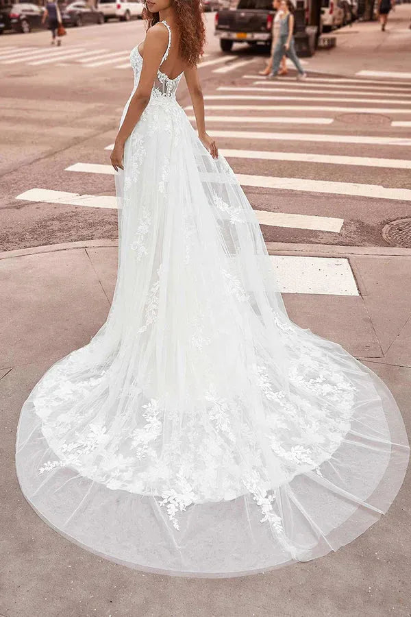Mermaid V-Neck Floor-Length Wedding Dress - Yihuiw by Yihuiw