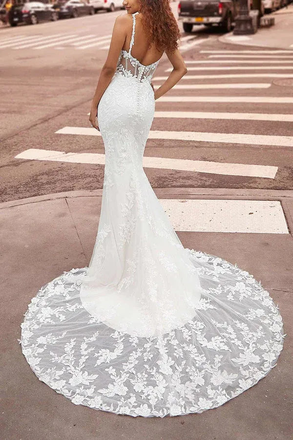 Mermaid V-Neck Floor-Length Wedding Dress - Yihuiw by Yihuiw