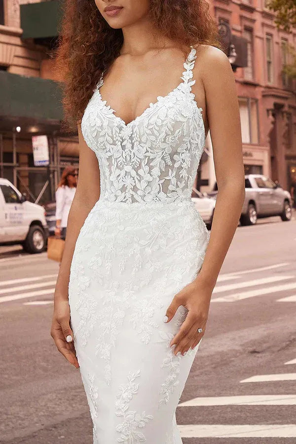 Mermaid V-Neck Floor-Length Wedding Dress - Yihuiw by Yihuiw