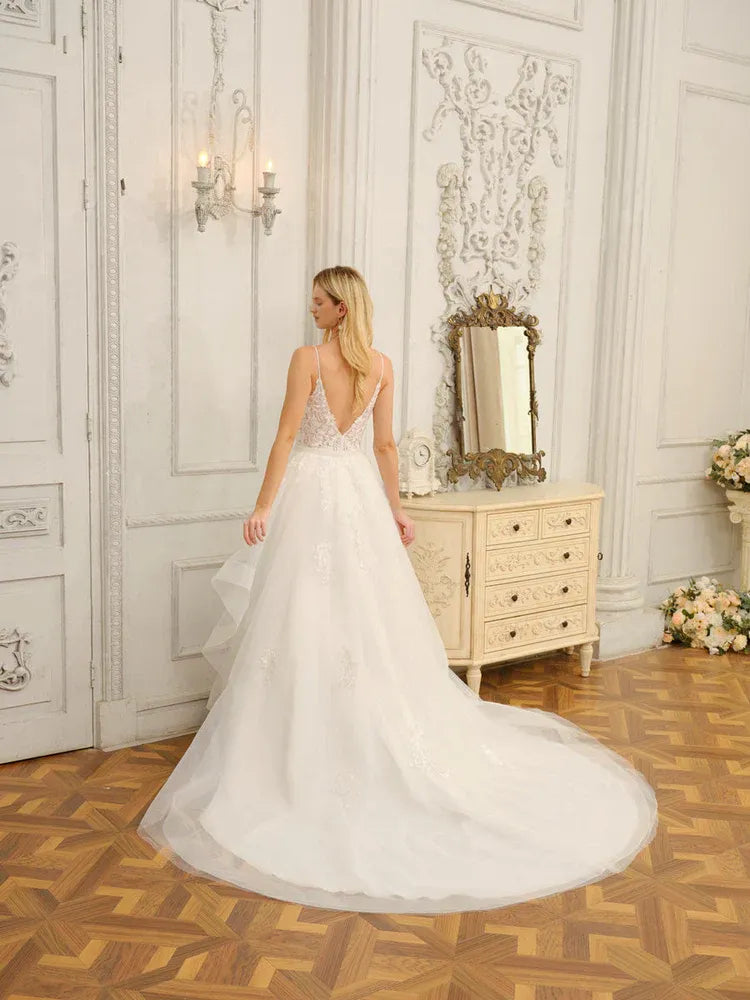 A-Line Spaghetti Strap Floor-Length Wedding Dress - Yihuiw by Yihuiw