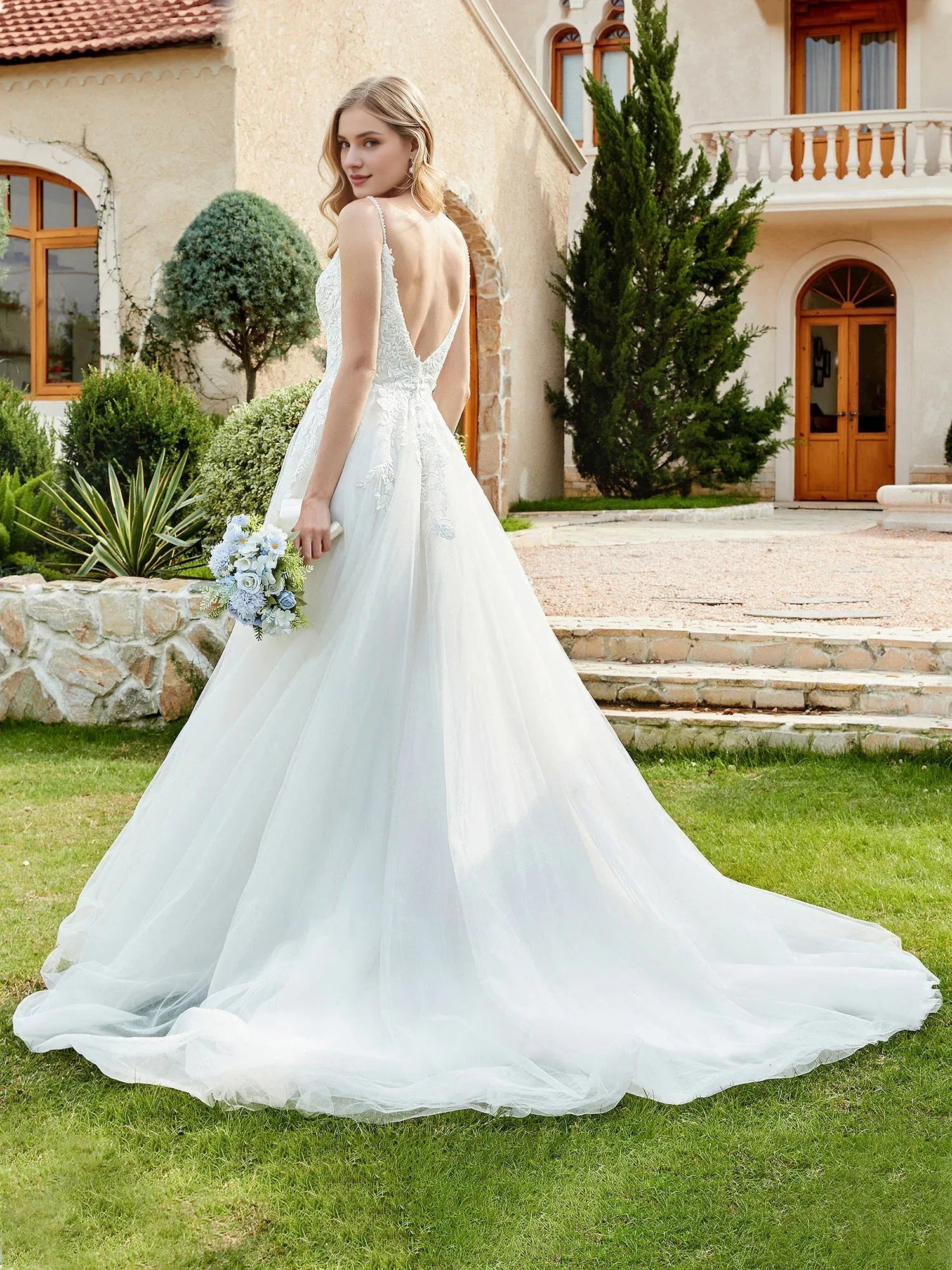 A-Line Spaghetti Strap Floor-Length Wedding Dress - Yihuiw by Yihuiw