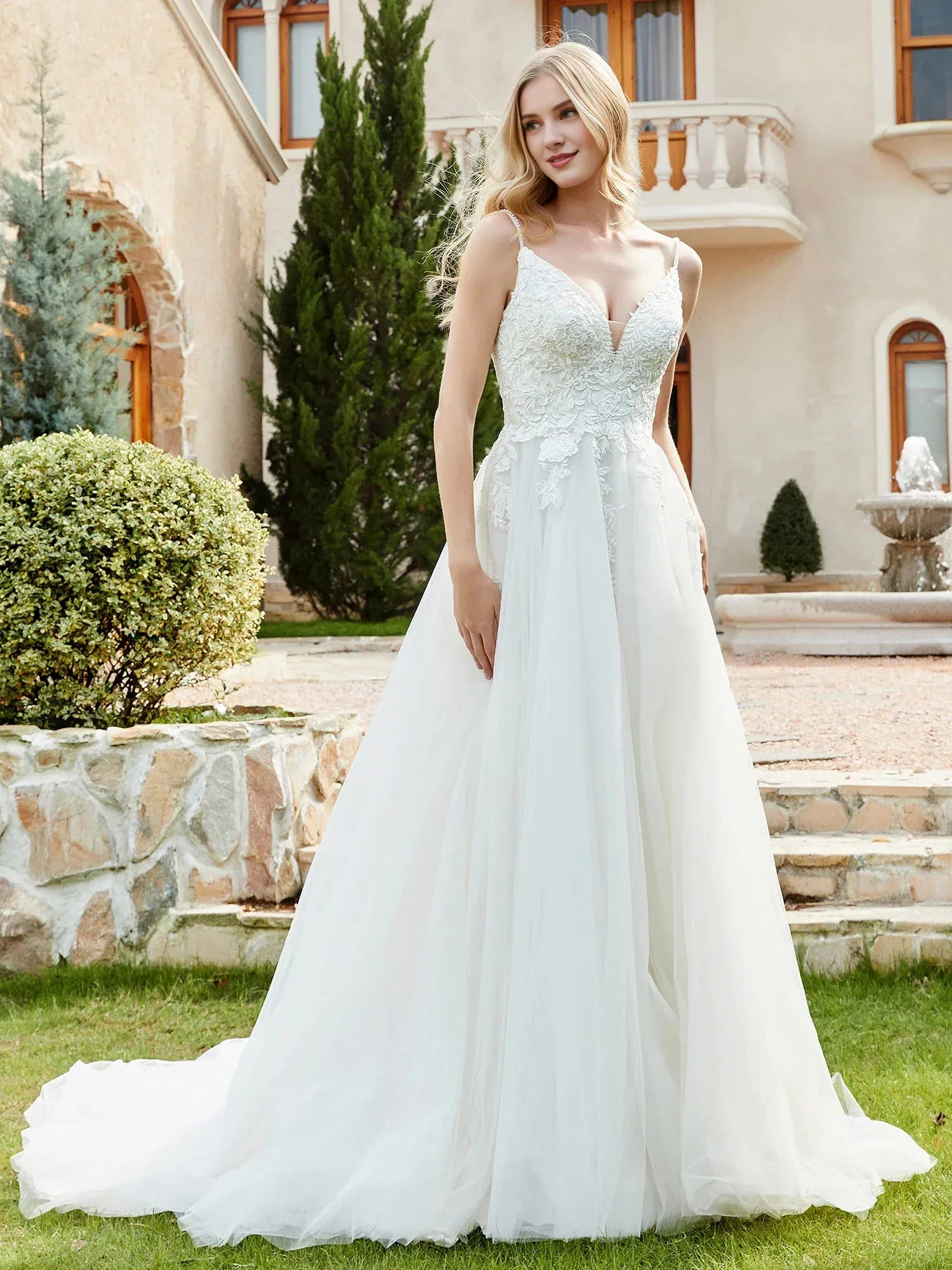 A-Line Spaghetti Strap Floor-Length Wedding Dress - Yihuiw by Yihuiw