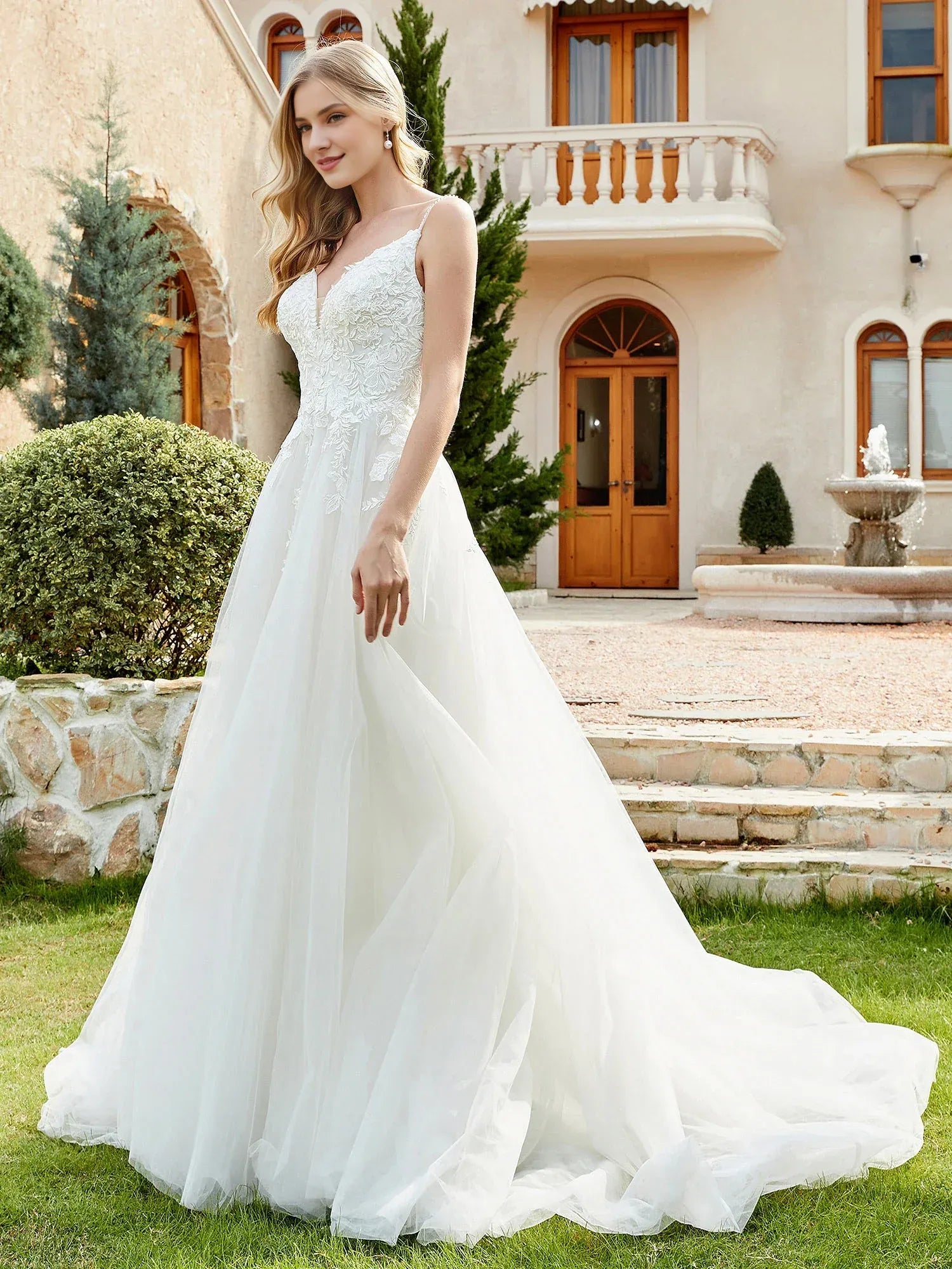 A-Line Spaghetti Strap Floor-Length Wedding Dress - Yihuiw by Yihuiw