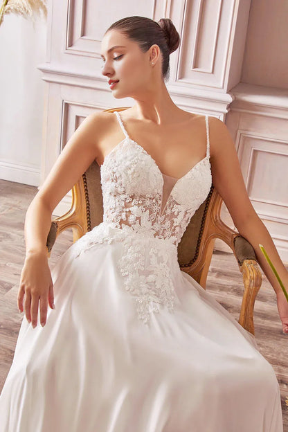 A-Line V-Neck Floor-Length Wedding Dress - Yihuiw by Yihuiw
