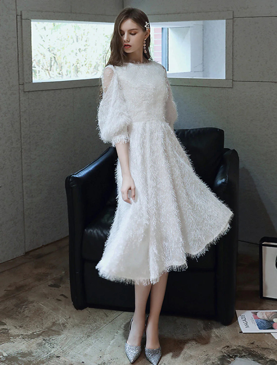 A-Line Cocktail Dresses Princess Dress Cocktail Party Valentine's Day Tea Length 3/4 Length Sleeve Jewel Neck Nylon with Sash / Ribbon Pure Color