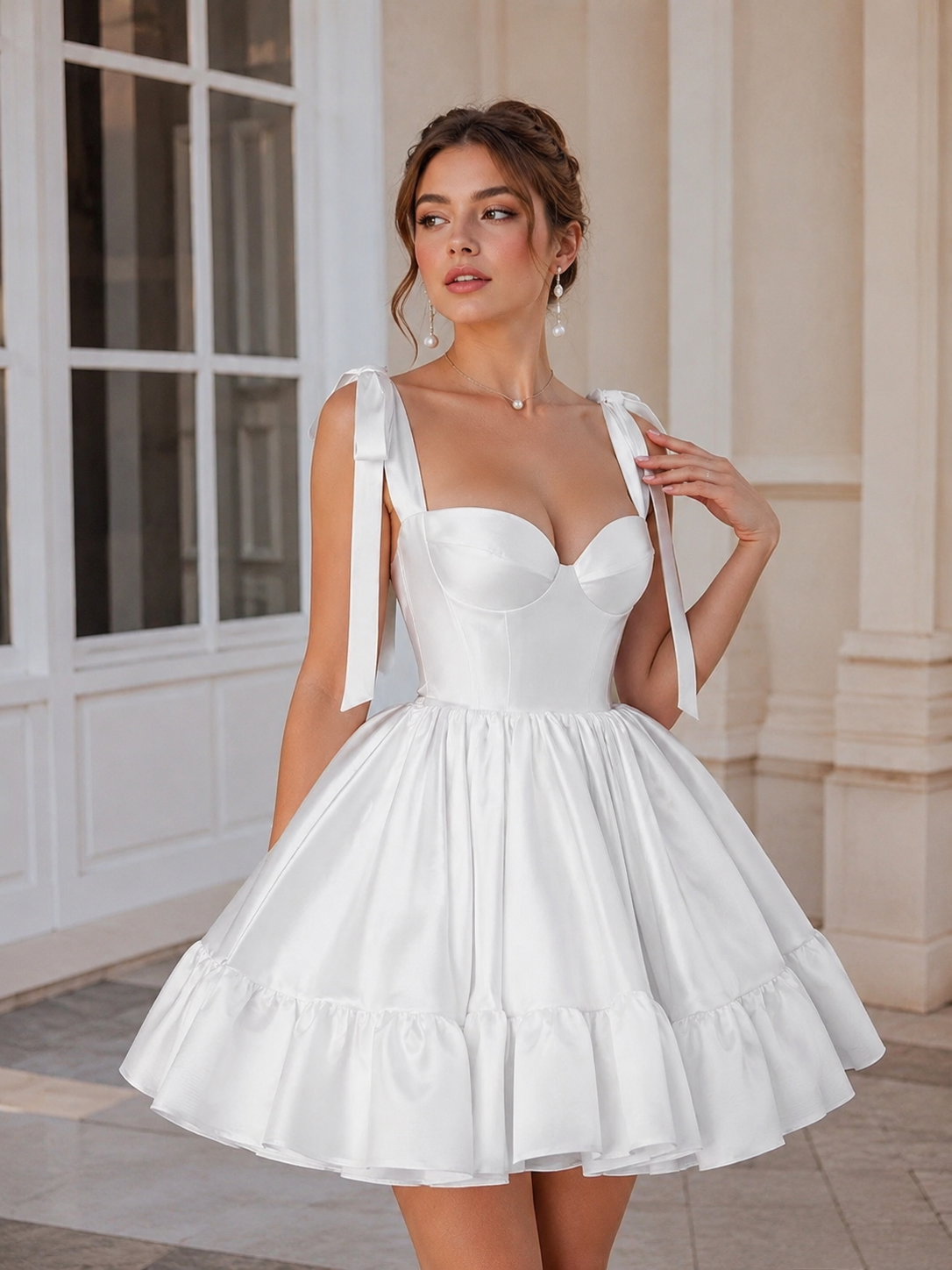 Pretty A line White Satin Formal Homecoming Dresses Short 21st Birthday Outfits Graduation Dress Mini Cocktail Dresses by YiHuiw