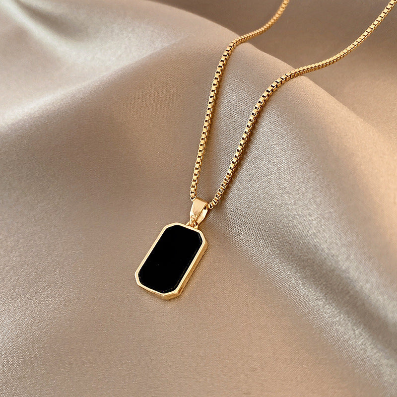Rectangular Pendant Necklace Design Gold Non-fading Fashion Small Black For Men Titanium Steel Necklace For Women