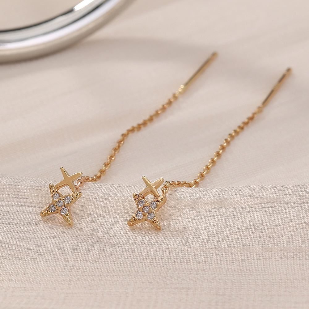 New Style Copper Micro-zircon Fashion Letter X Earrings Long Tassel Earline High-quality Temperament Stud Jewelry Woman