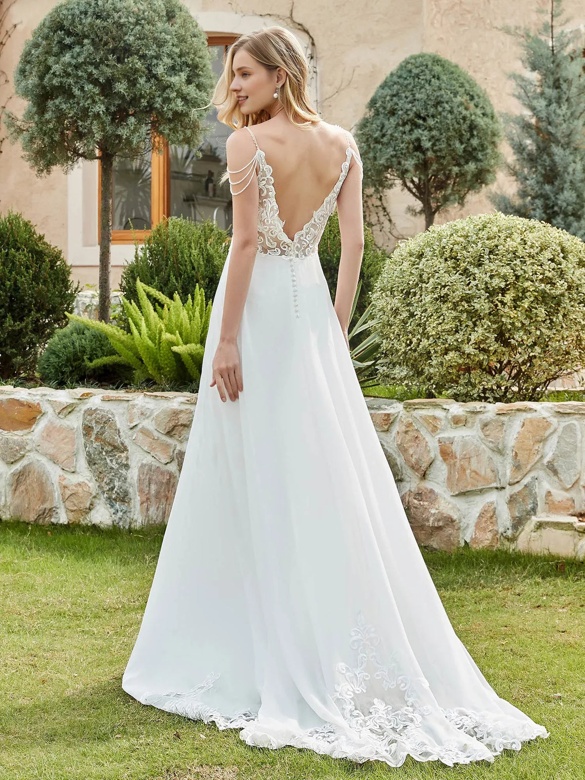 A-Line Spaghetti Strap Floor-Length Wedding Dress - Yihuiw by Yihuiw
